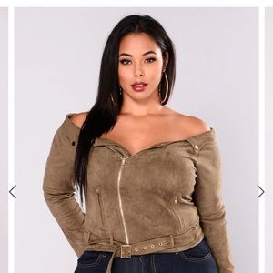 Olive jacket faux suede used